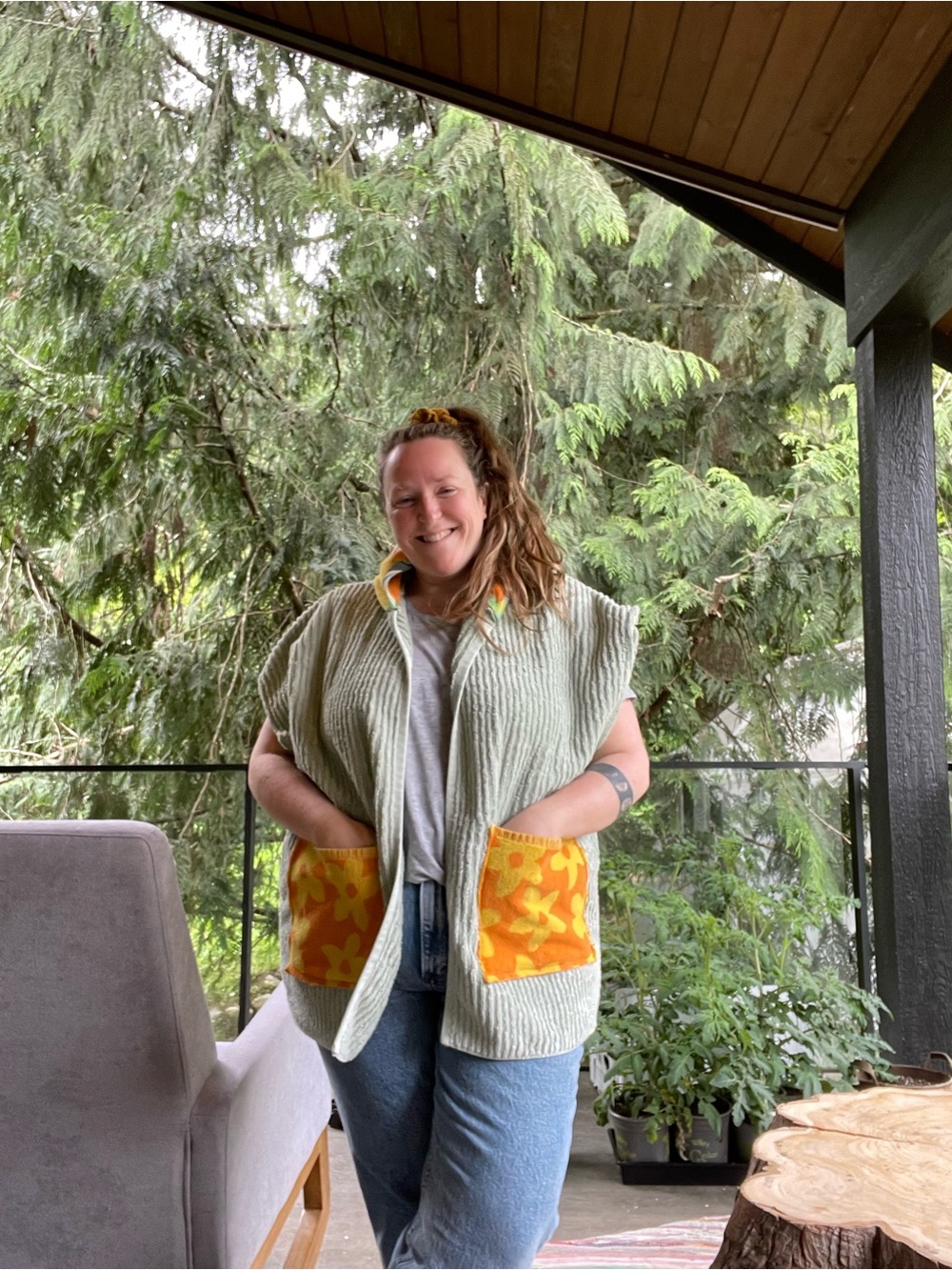Handmade soft towel cardigan with hood OS